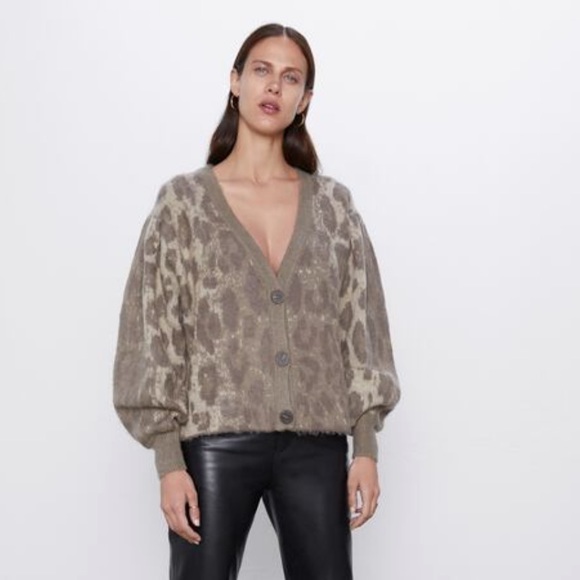 Zara NEW animal print jacquard cardigan - Picture 3 of 6